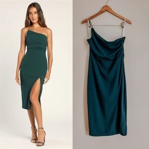 Hunter Green One-Shoulder Sleeveless Midi Dress XL
